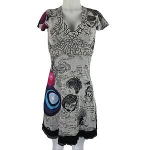 Desigual Gray Graphic V-Neck Women's Dress X-Small
